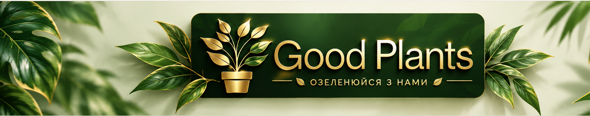 Good Plants — Озеленюйся з нами, золотий логотип із рослинним декором